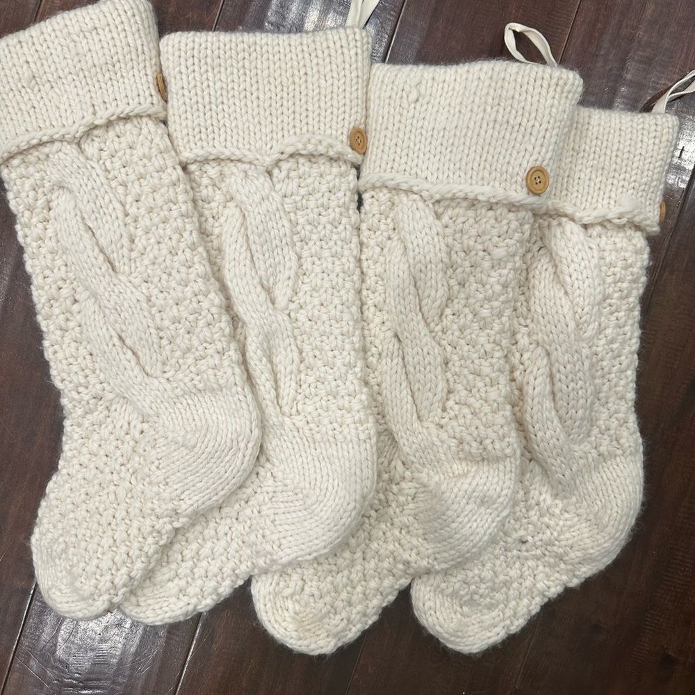 Pottery Barn Cream Knit Holiday Stockings -Set of 4
